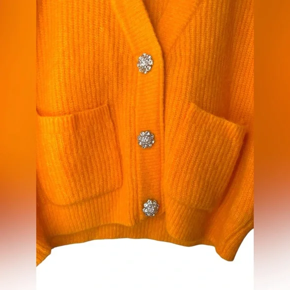 GANNI Soft Alpaca/Wool Knit Orange Cardigan Jewel Buttons Size XL - Picture 4 of 10